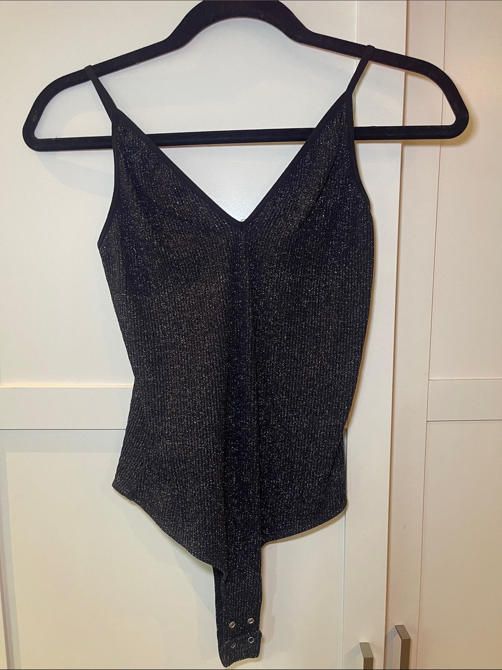 Black Sparkle V-Neck Bodysuit